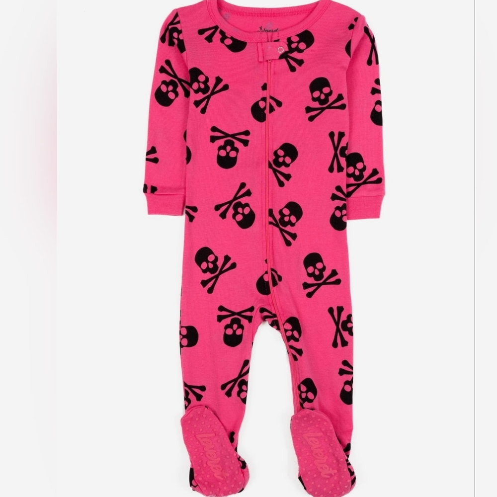 Leveret Baby Footed Halloween Pajamas Size 6-12 Months Hot Pink Skull